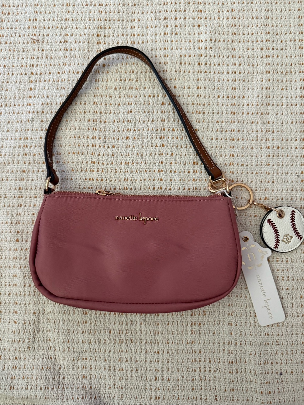 Nanette Lepore Dusty Rose Shoulder Bag Baseball themed 90's Look NWT